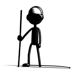 thin stick man with helmet black and white