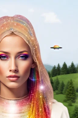 ufos rainbows,beautifuls paysages, fantastic colours,cosmic woman ,beautiful ufos rainbow, admiral from the future,