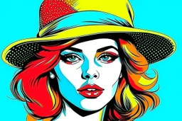 beautiful woman in hat in pop art style