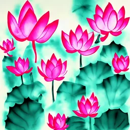 ink abstract painting lotus flowers