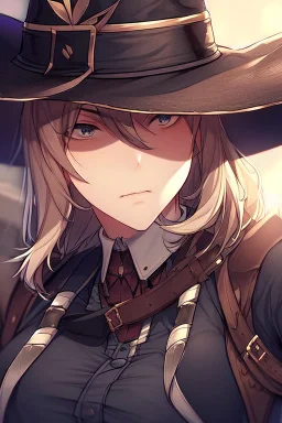 Clear focus, High resolution, female Gunslinger, close up, Gunslinger, Cowboy, cowboy hat, serious face,