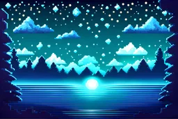 Pixel art night sky background with clouds and stars for game