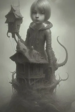 cute girl and litlle monster, Style John Kenn Mortensen,