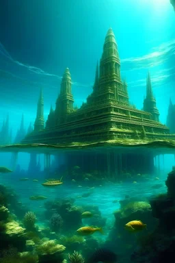 pemandangan atlantis di dalam air dengan peradaban super maju nya