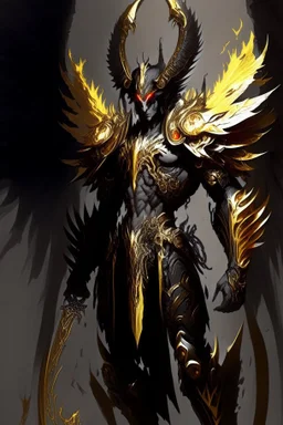 an image of a demonic creature with wings, archaon the everchosen, ornate supreme demon overlord, diablo digital concept art, diablo concept art, epic exquisite character art, omen from valorant, concept art of omegamon, angelic golden armor, infernal art in good quality, dark fantasy character design, black and golden armor, saint michael the angel