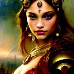 portrait beautiful face Maddie Ziegler ,busty, piercing. rounded face medieval metal armor balanciaga fashion clothe painting by gaston bussiere, greg rutkowski, yoji shinkawa, yoshitaka amano, tsutomu nihei, donato giancola, tim hildebrandt, oil on canvas, cinematic composition, extreme detail