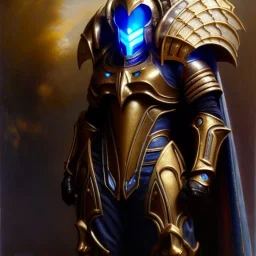 portrait 'Immortal Protoss Unit-Starcraft' ancient metal armor ,painting by gaston bussiere, greg rutkowski, yoji shinkawa, yoshitaka amano, tsutomu nihei, donato giancola, tim hildebrandt, oil on canvas, cinematic composition, extreme detail,fit full head inside picture,16k