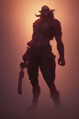 Full body photography of ethereal ANGRY ORC , Fire theme art, Dark moody night atmosphere, by Michelangelo, 8K, high body details, anatomically perfect body, oak tree roots, purple, red, armed with guns ,