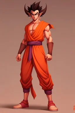 Full Body, Male Tiefling, monk, body shape as Super Sayin Goku, boxer pose, goku outfit colour theme, HD