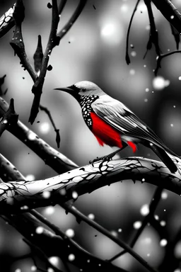 The month of January as a bird in black and white with a splash of red.