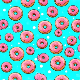 a polka dot pattern of retro cartoon style powdered donuts , single line weight