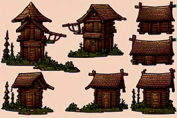 old Russian huts sprite sheet for 2d horizontal platformer