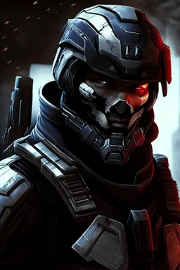 A soldier in the game Mass effect , he wears a BLACK skull helmet that covers his face, he is a rifleman, and his callsign is Titan.