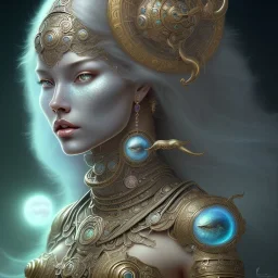 ssango fantasy, fantasy magic, intricate, sharp focus, illustration, highly detailed, digital painting, concept art, matte, artgerm and paul lewin and kehinde wiley, masterpiece silver elephant head bronze Asian African girl nice breast Afo hair turquoise sun moon waves