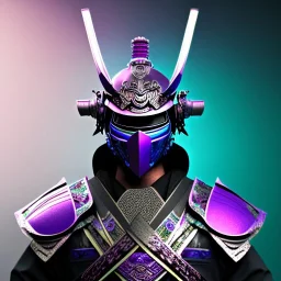 samurai purple masked villain in galaxy, teal and purple smoke, detailed, realistic, 4k