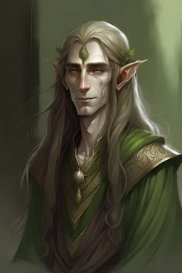 wood elf male, long hair, light green skin, monk