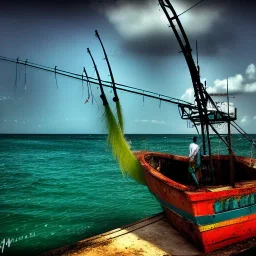 jamaica, cyberpunk , fishing boat