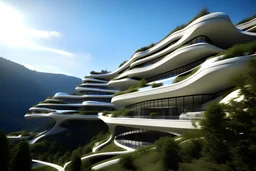 big residenciel project with volume play created by zaha hadid in a site on montain