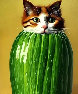 un gato cuyo cuerpo es un pepino, tiene las patas, realismo, muy realista, fotorealista, focus, detallado, pintado por van gogh