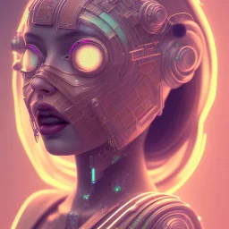 A beautiful portrait of a cute cyberpunk woman happy, grain on the skin, tribal tatoos, orange color scheme, high key lighting, volumetric light high details with white stripes and feathers full length clean art NFT, soft lighting, soft pastel gradients, high definition, blender 3d cinematic, op art, visionary art, sacred geometry, fractal, white balanced