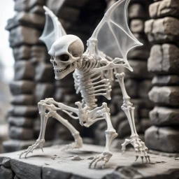 giger escher bat kobold skeleton sculpture in transparent white murano glass in front of crumbeling stone wall,bokeh like f/0.8, tilt-shift lens 8k, high detail, smooth render, down-light, unreal engine,bokeh like f/0.8, tilt-shift lens 8k, high detail, smooth render, down-light, unreal engine