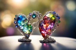 Coloured glass loving couple, heart set with gemstones, glittering metal stems and gemstone leaves sharp focus elegant extremely detailed intricate very attractive beautiful dynamic lighting fantastic view crisp quality exquisite detail gems and jewels S<AI in sunshine Weight:1 Professional photography, bokeh, natural lighting, canon lens, shot on dslr 64 megapixels sharp focus Weight:0.9