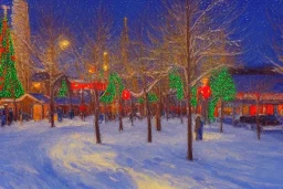 impressionist painting of a christmas scene in anchorage, alaska