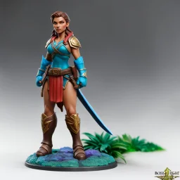 boss fight studio figure of bokeh photo of hero forge model; Gina has lived on the island for as long as she can remember. She was raised by a tribe of human survivors and is fully fluent in English. However, that tribe was wiped out by the lizard men. Now, Gina has been adopted by a new tribe consisting of lost girls and their teacher.