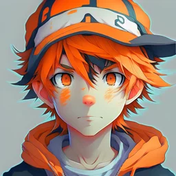Anime boy avatar with orange cap and hair and eyes pfp