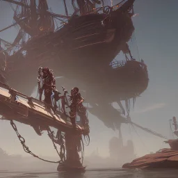 Skeleton pirates on a big, scary ship, artistically