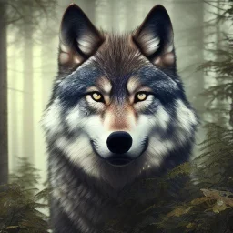 wolf, blue, forest, masterpiece, expert, 8K, hyperrealism, sharp focus, cinematic lighting