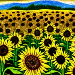 dibujo de un campo de girasoles con el estilo de Vincent van Gogh