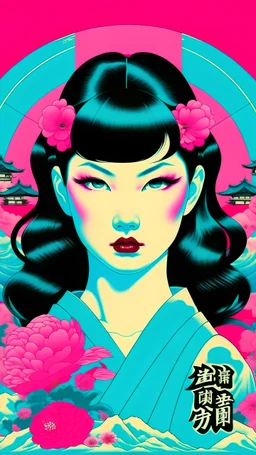 Betty page art from japanese style 1900 vaporwave