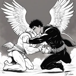 [comic book art by Le Tendre et Loisel] Jacob wrestling with angel