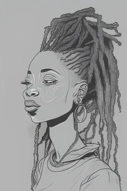 outline Illustration of black woman with locs for UX design portfolio