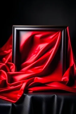 A realistic picture, taken from a professional camera, frame without a picture, wrapped in a bright red cloth