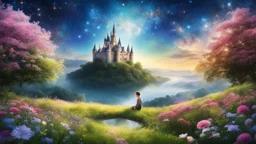 429. Dans son monde doux, l'enfant rêveur se perd, parmi les fleurs, les étoiles et le ciel clair. Son regard innocent, ses pensées envoûtées, dans un univers de beauté, à jamais émerveillé. Il imagine des châteaux dans les nuages, des lucioles jouant dans les prairies sauvages. Ses rêves sont comme des contes de fées, où chaque instant est un trésor à savourer. Son cœur pur bat au rythme de l'imagination, dans un océan de joie et de fascination. Car c'est dans ses rêves qu'il trouvera l'infini