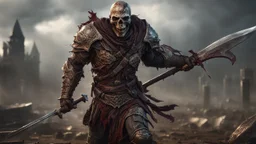 a undead warrior. brutal carnage on a battle field. fantasy setting. armor fused to the skin. blood. broken armor. gloves. intense horror. blind terror. scared to death. a masterpiece, fantasy concept art, dynamic lighting, hyperdetailed, intricately detailed, deep color, Unreal Engine, volumetric lighting, Epic cinematic brilliant stunning intricate meticulously detailed dramatic atmospheric maximalist digital matte painting