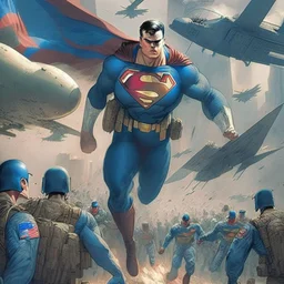 Superman Leading the US Airforce into battle