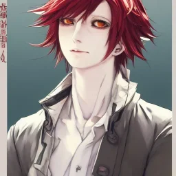 Detailed anime boy, crimson red hair, wolf ears, white trench coat, intricate details, full body portrait, keep head in frame, slight smile, black Japanese motif, concept art, highly detailed, digital painting, concept art, sharp focus, illustration, art by Yoji Shinkawa, WLOP and greg rutkowski and alphonse mucha and artgerm and yanjun Chen and Junji ito and Makoto Shinkai, HDR, octane render