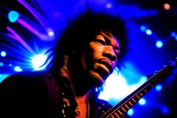 close-up Jimi Hendrix, kinetic lighting, dynamic light patterns, moving lights, immersive illumination, synchronized lighting, LED lighting, concert lighting, theatrical lighting, artistic lighting, dynamic lighting, light show, visual spectacle --ar 3:4 --niji 5