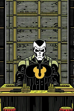 punisher sku;; inside prison cell in brooklyn in the style of Hiroshi Nagai