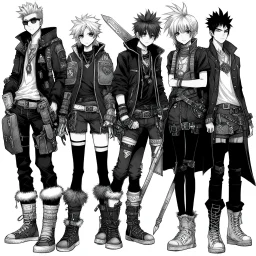 funky manga art of fashion, punkrock, future illustration: RPG group of Adventurers