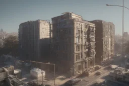 Building exploding in urban landscape