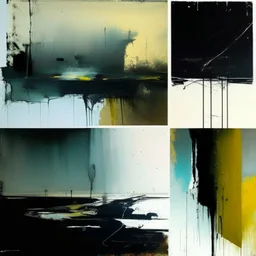 a contemporary minimalist abstract desolate flat landscape. large brush strokes and dripping paint. In style of Justin Mortimer and Phil Hale.