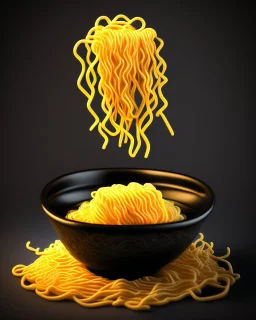 ramen noodles on black background. Photography. Realistic photo. HD. Glowing. 3d style