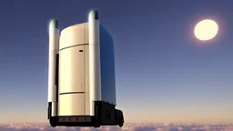 A Tesla semi-truck is parked, on the 'Cloud City' of the planet Bespin (from Star Wars). CINEMATIC. WIDE ANGLE LENS.