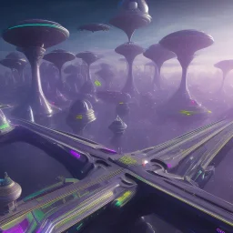 futuristic city with astroport and transparent bridges, galactic landsacape with multicolored crystals falling from the sky, full of details, smooth, bright sunshine，soft light atmosphere, light effect，vaporwave colorful, concept art, smooth, extremely sharp detail, finely tuned detail, ultra high definition, 8 k, unreal engine 5, ultra sharp focus, Retrowave, Almaty