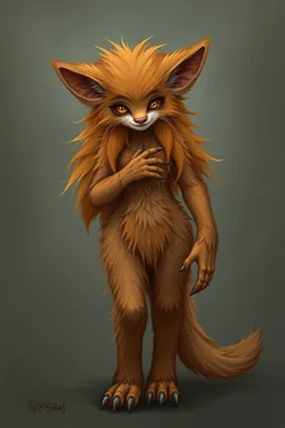 feral ginger beast girl with long fur all over her entire body