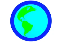 app logo, play button in the middle of the globe, blue and green